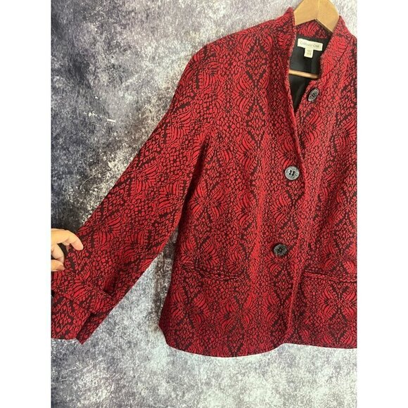 Coldwater Creek Jacket Women's W18 Red Jacquard Blazer Elegant Old Money Luxury - Picture 6 of 16